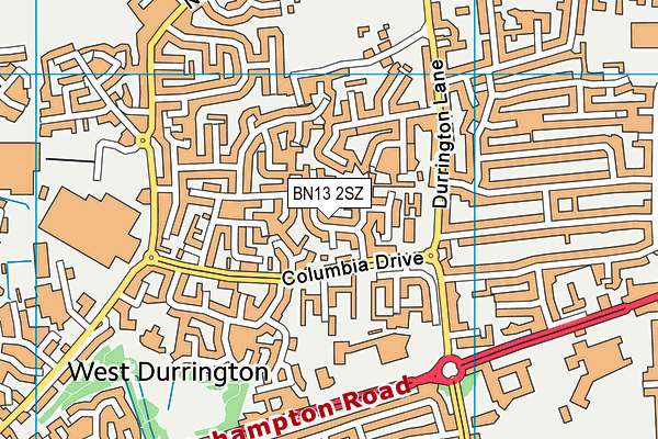 BN13 2SZ map - OS VectorMap District (Ordnance Survey)