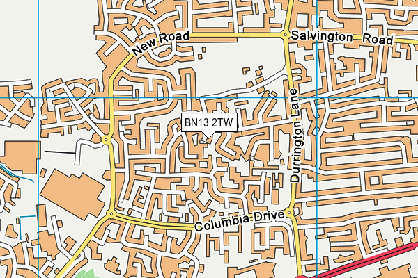 BN13 2TW map - OS VectorMap District (Ordnance Survey)