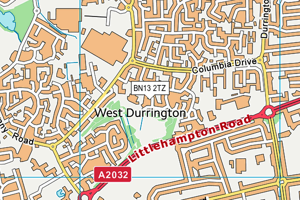 BN13 2TZ map - OS VectorMap District (Ordnance Survey)
