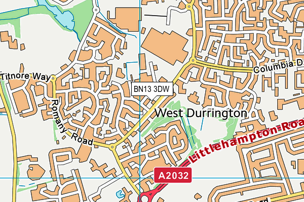 BN13 3DW map - OS VectorMap District (Ordnance Survey)