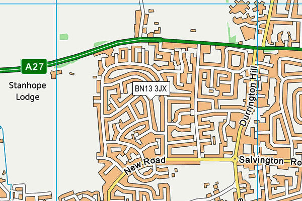 BN13 3JX map - OS VectorMap District (Ordnance Survey)