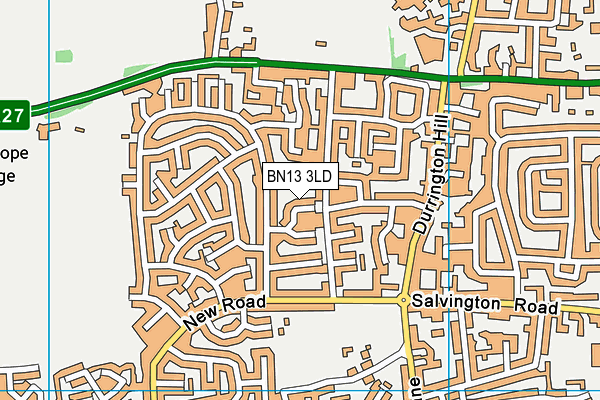 BN13 3LD map - OS VectorMap District (Ordnance Survey)