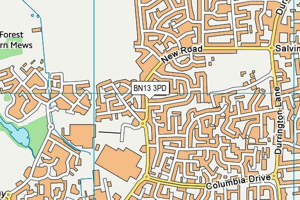 BN13 3PD map - OS VectorMap District (Ordnance Survey)