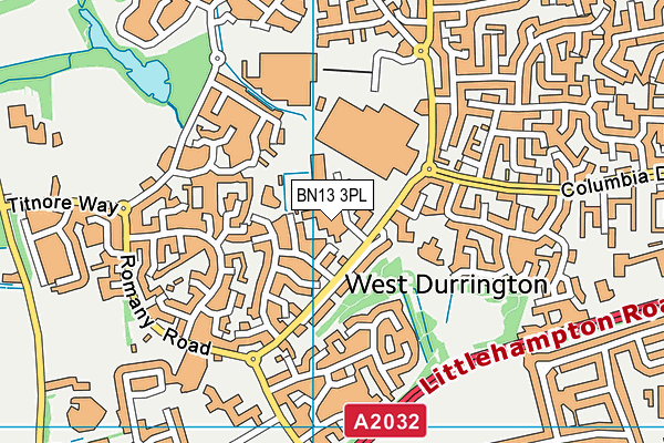 BN13 3PL map - OS VectorMap District (Ordnance Survey)