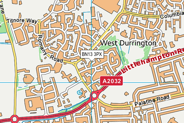 BN13 3PX map - OS VectorMap District (Ordnance Survey)