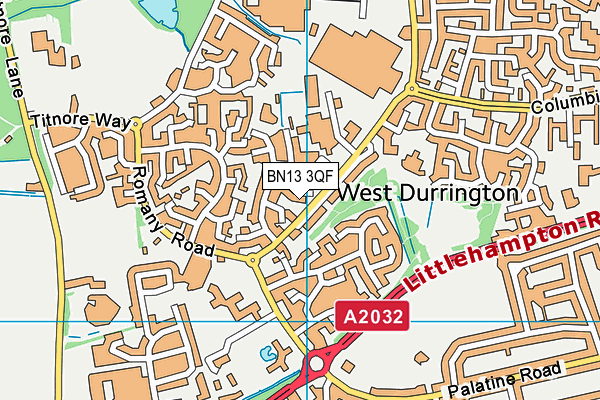 BN13 3QF map - OS VectorMap District (Ordnance Survey)