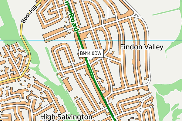 BN14 0DW map - OS VectorMap District (Ordnance Survey)