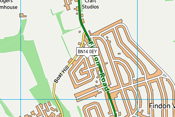 BN14 0EY map - OS VectorMap District (Ordnance Survey)