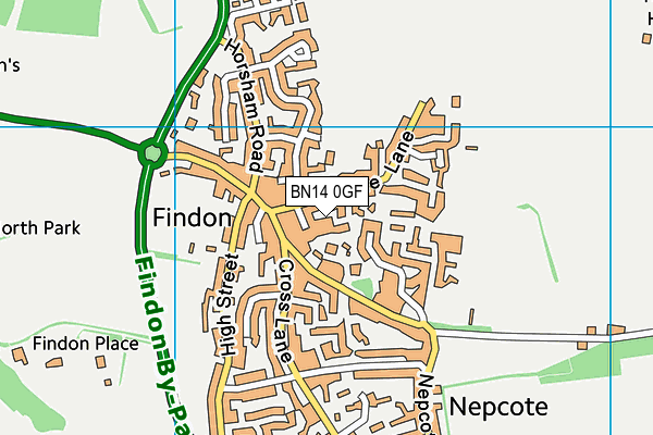 BN14 0GF map - OS VectorMap District (Ordnance Survey)