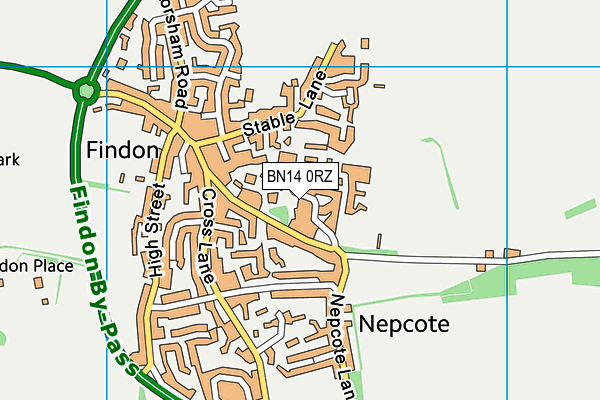 BN14 0RZ map - OS VectorMap District (Ordnance Survey)