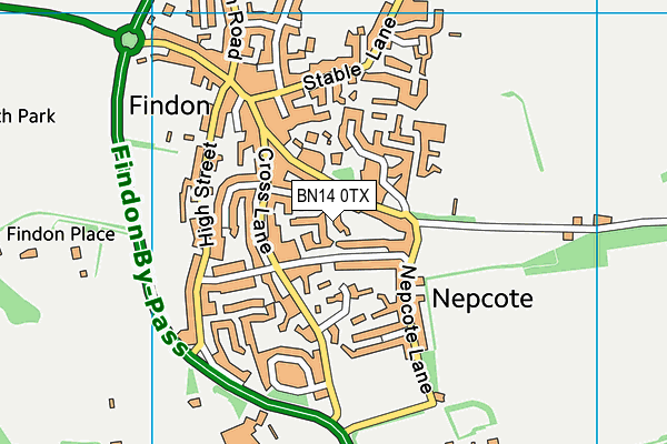BN14 0TX map - OS VectorMap District (Ordnance Survey)