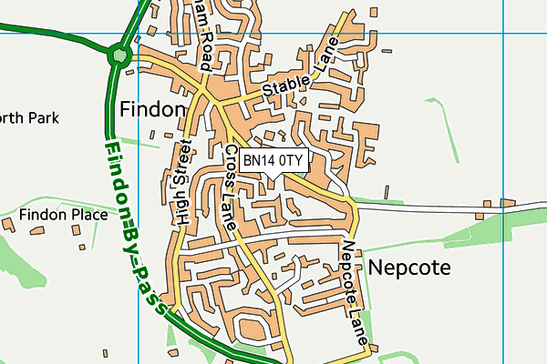 BN14 0TY map - OS VectorMap District (Ordnance Survey)