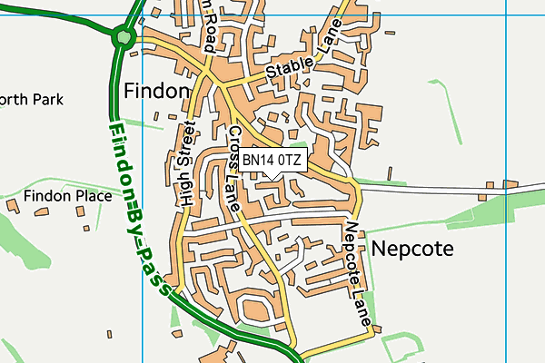 BN14 0TZ map - OS VectorMap District (Ordnance Survey)