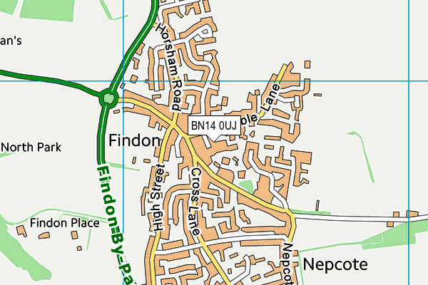 BN14 0UJ map - OS VectorMap District (Ordnance Survey)