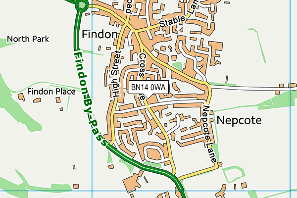 BN14 0WA map - OS VectorMap District (Ordnance Survey)