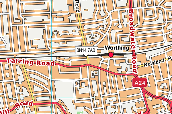 BN14 7AB map - OS VectorMap District (Ordnance Survey)
