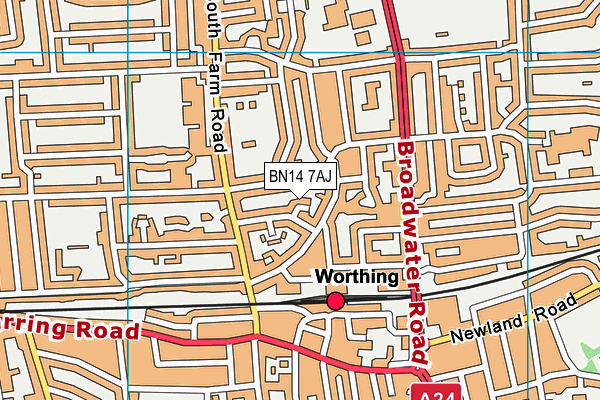 BN14 7AJ map - OS VectorMap District (Ordnance Survey)