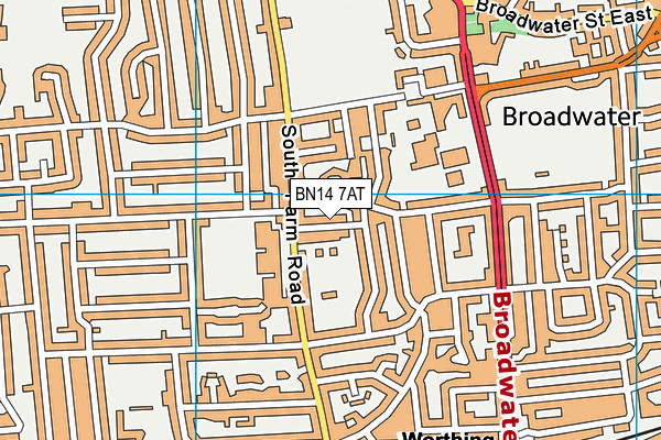 BN14 7AT map - OS VectorMap District (Ordnance Survey)