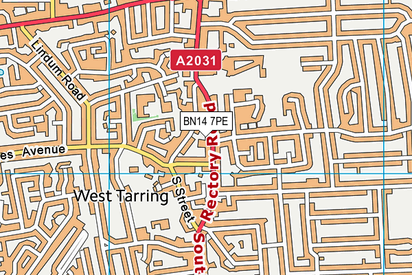 BN14 7PE map - OS VectorMap District (Ordnance Survey)