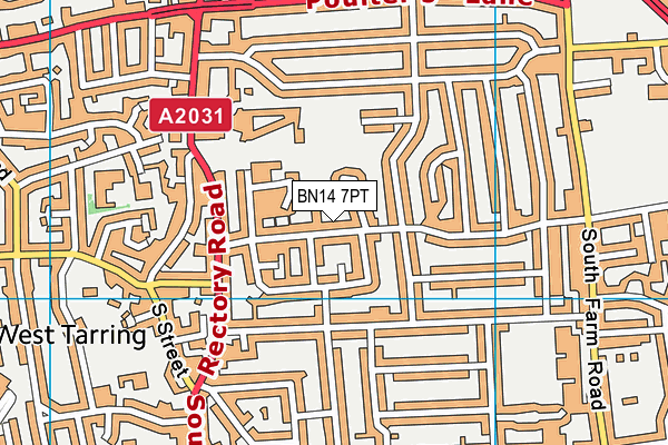 BN14 7PT map - OS VectorMap District (Ordnance Survey)