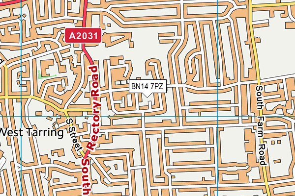 BN14 7PZ map - OS VectorMap District (Ordnance Survey)