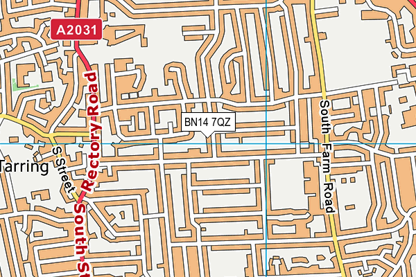 BN14 7QZ map - OS VectorMap District (Ordnance Survey)