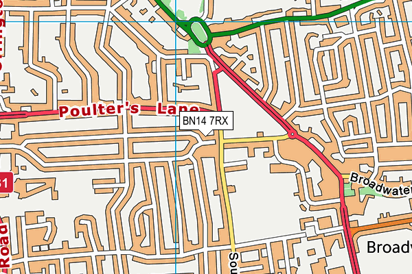 BN14 7RX map - OS VectorMap District (Ordnance Survey)