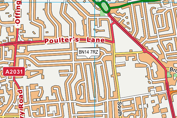 BN14 7RZ map - OS VectorMap District (Ordnance Survey)