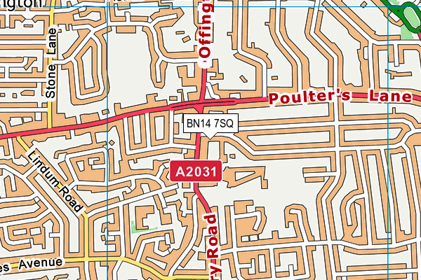 BN14 7SQ map - OS VectorMap District (Ordnance Survey)