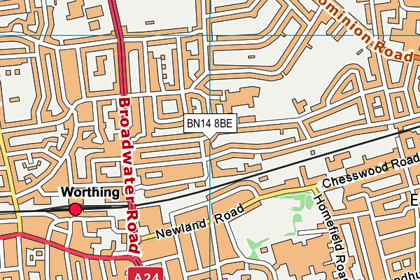 BN14 8BE map - OS VectorMap District (Ordnance Survey)