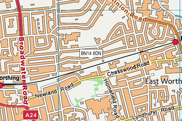 BN14 8DN map - OS VectorMap District (Ordnance Survey)