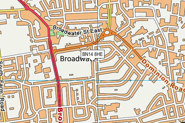 BN14 8HE map - OS VectorMap District (Ordnance Survey)