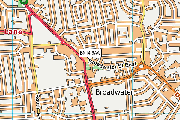 BN14 9AA map - OS VectorMap District (Ordnance Survey)