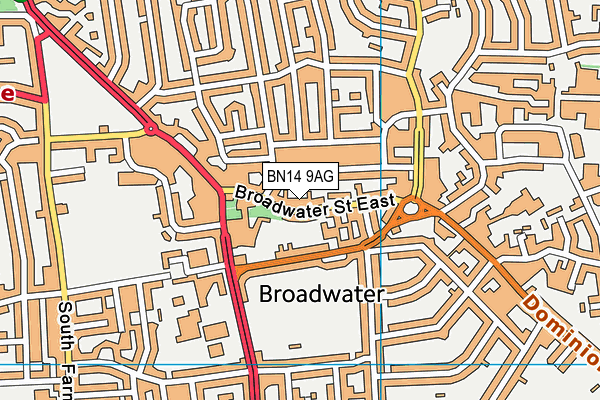 BN14 9AG map - OS VectorMap District (Ordnance Survey)