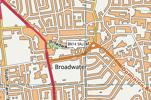 BN14 9AJ map - OS VectorMap District (Ordnance Survey)