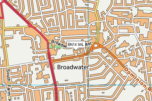 BN14 9AL map - OS VectorMap District (Ordnance Survey)