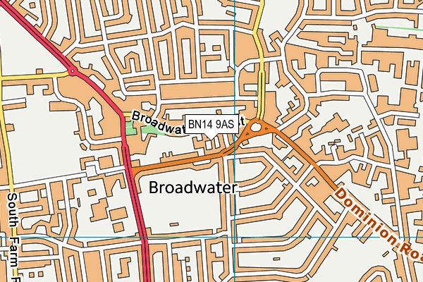 BN14 9AS map - OS VectorMap District (Ordnance Survey)