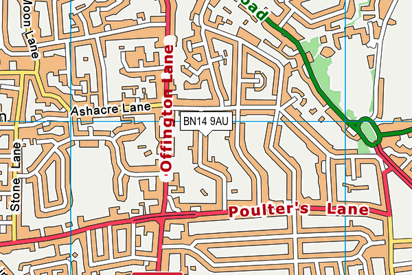 BN14 9AU map - OS VectorMap District (Ordnance Survey)