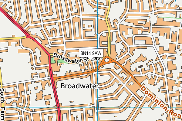 BN14 9AW map - OS VectorMap District (Ordnance Survey)