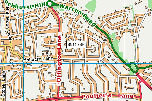 BN14 9BH map - OS VectorMap District (Ordnance Survey)
