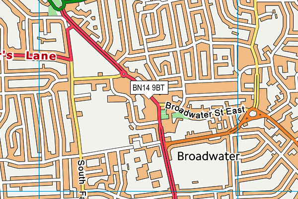BN14 9BT map - OS VectorMap District (Ordnance Survey)