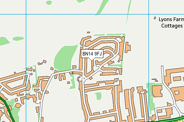 BN14 9FJ map - OS VectorMap District (Ordnance Survey)