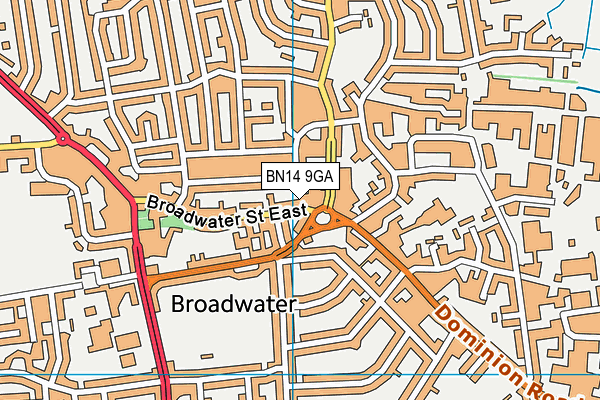 BN14 9GA map - OS VectorMap District (Ordnance Survey)