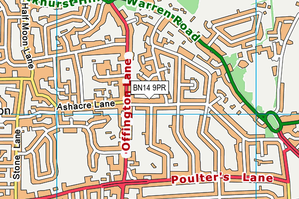 BN14 9PR map - OS VectorMap District (Ordnance Survey)