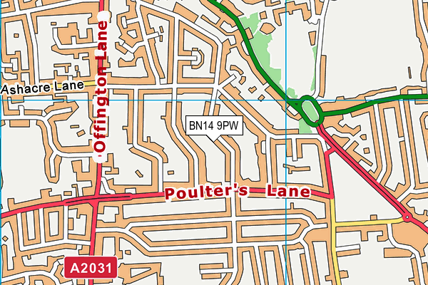 BN14 9PW map - OS VectorMap District (Ordnance Survey)