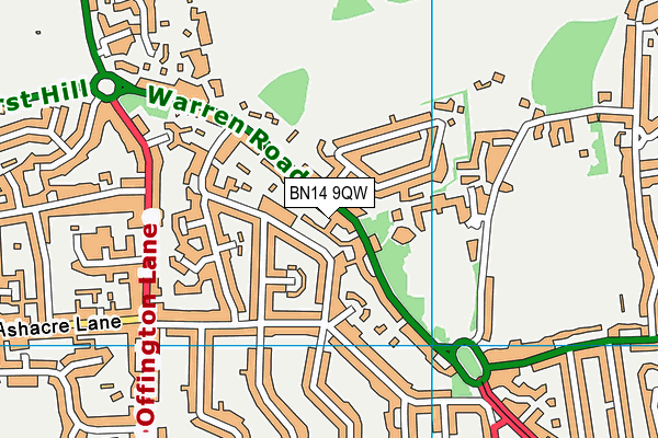 BN14 9QW map - OS VectorMap District (Ordnance Survey)