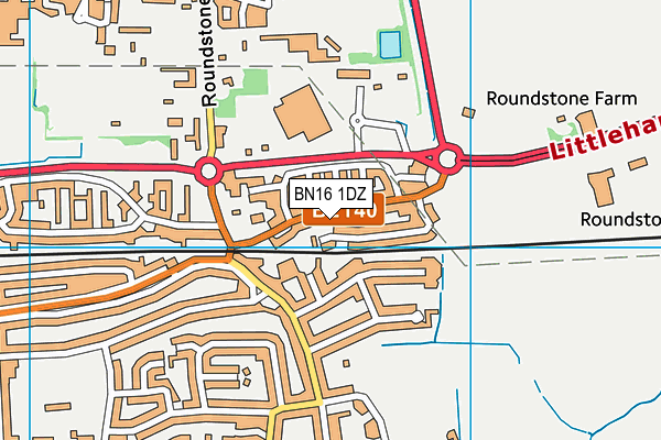 BN16 1DZ map - OS VectorMap District (Ordnance Survey)