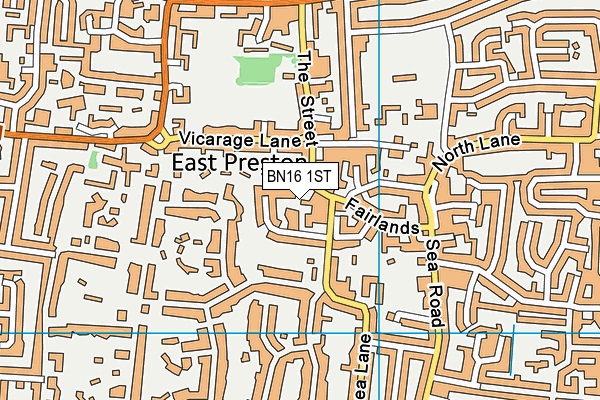 BN16 1ST map - OS VectorMap District (Ordnance Survey)