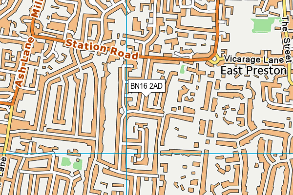 BN16 2AD map - OS VectorMap District (Ordnance Survey)