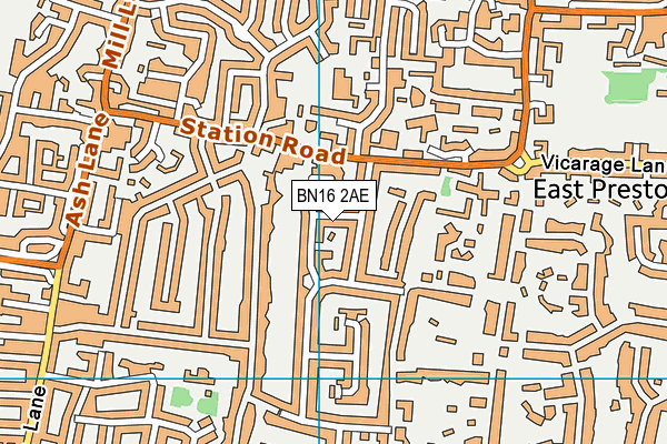 BN16 2AE map - OS VectorMap District (Ordnance Survey)